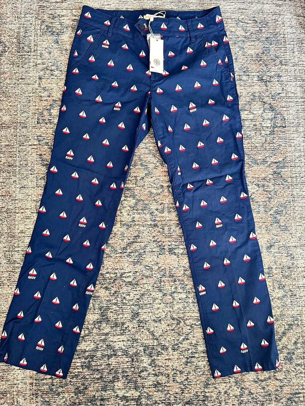 NWT Tory Burch Nautical Sailboat Print Flare Pants Size 27